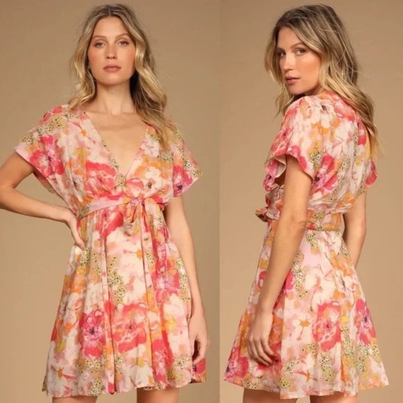 Free People Dresses & Skirts - FREE PEOPLE Freddie Tie Mini Dress Size Medium Fruit Punch Combo